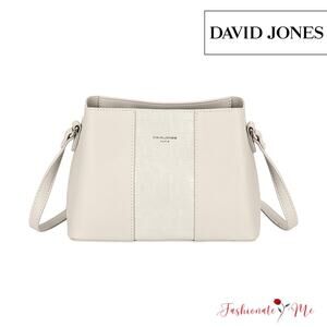 David Jones PU Leather Adjustable Shoulder Strap Crossbody Bag | Creamy White